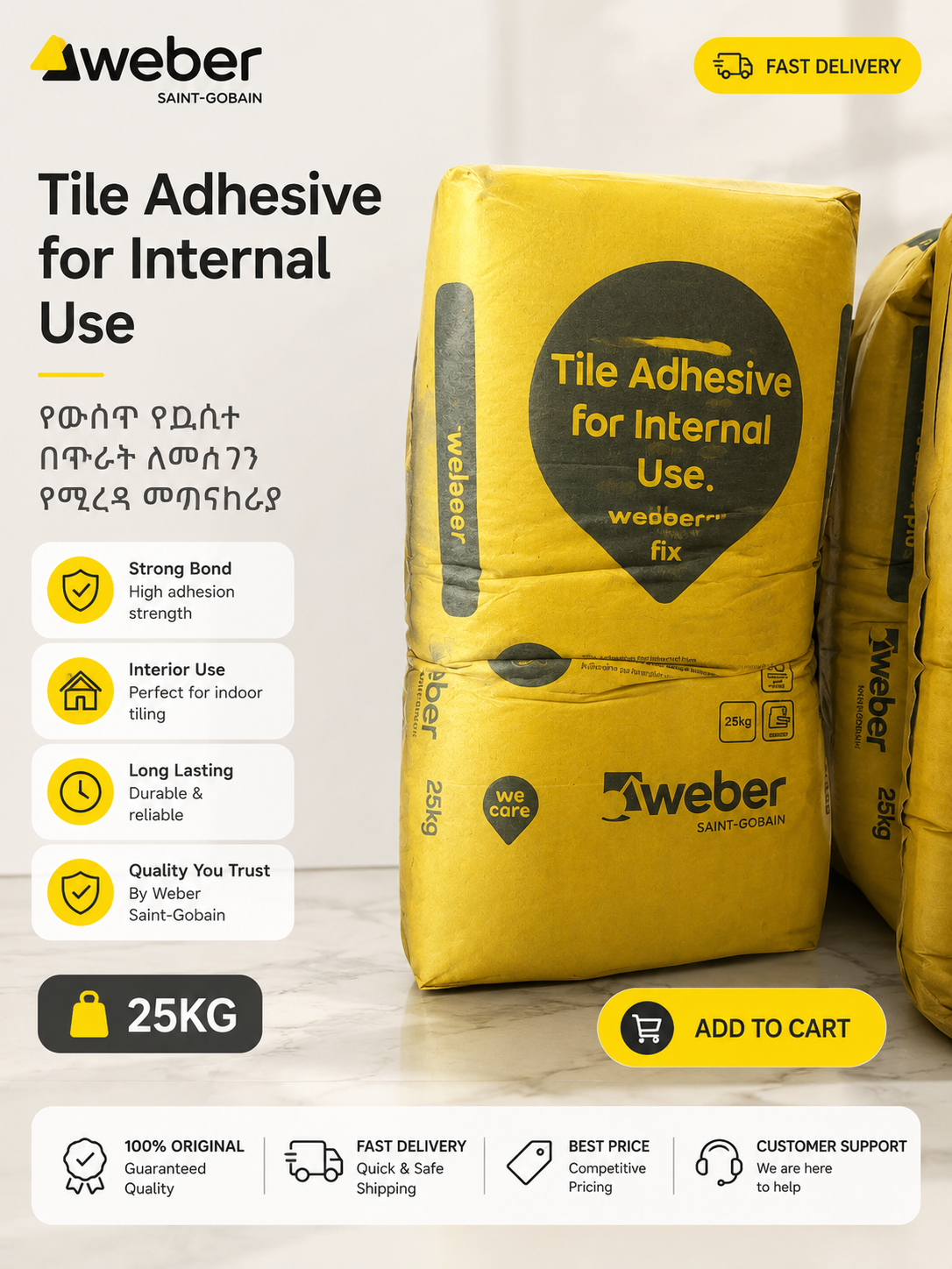 Weber Tile Adhesive for Internal Use 25kg
